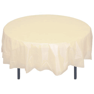 Ivory 84" Round Plastic Tablecloths | apartysource.com
