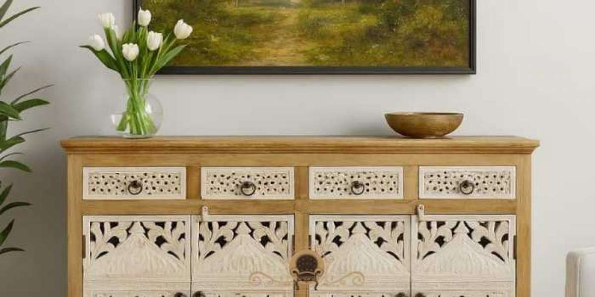 Elegant Wooden Living Room Sideboard in Sharjah | Hand-Carved Wooden Living Room Sideboard