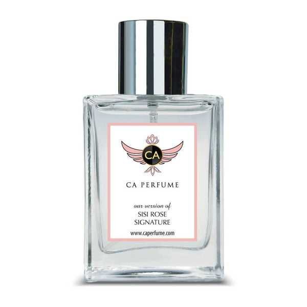 Sisi Rose perfume bottle surrounded by floral notes